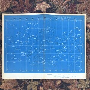 Vintage U.S. Naval Oceanographic Navigational Star Chart - Blue Nautical Chart